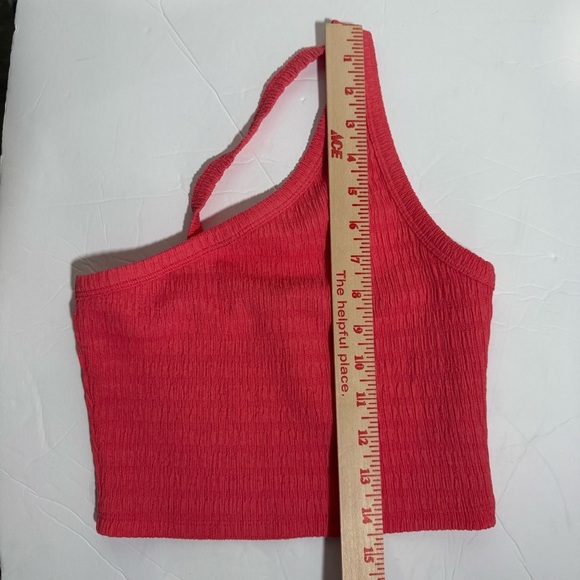 American Eagle One Shoulder Cropped Tank Top Salmon Ruffled Size Small - Picture 3 of 8